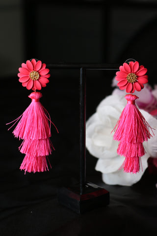 Shramya Tassel Flower Earrings Tiered Thread Tassel Dangle Earrings