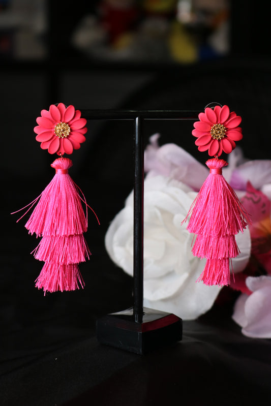 Shramya Tassel Flower Earrings Tiered Thread Tassel Dangle Earrings