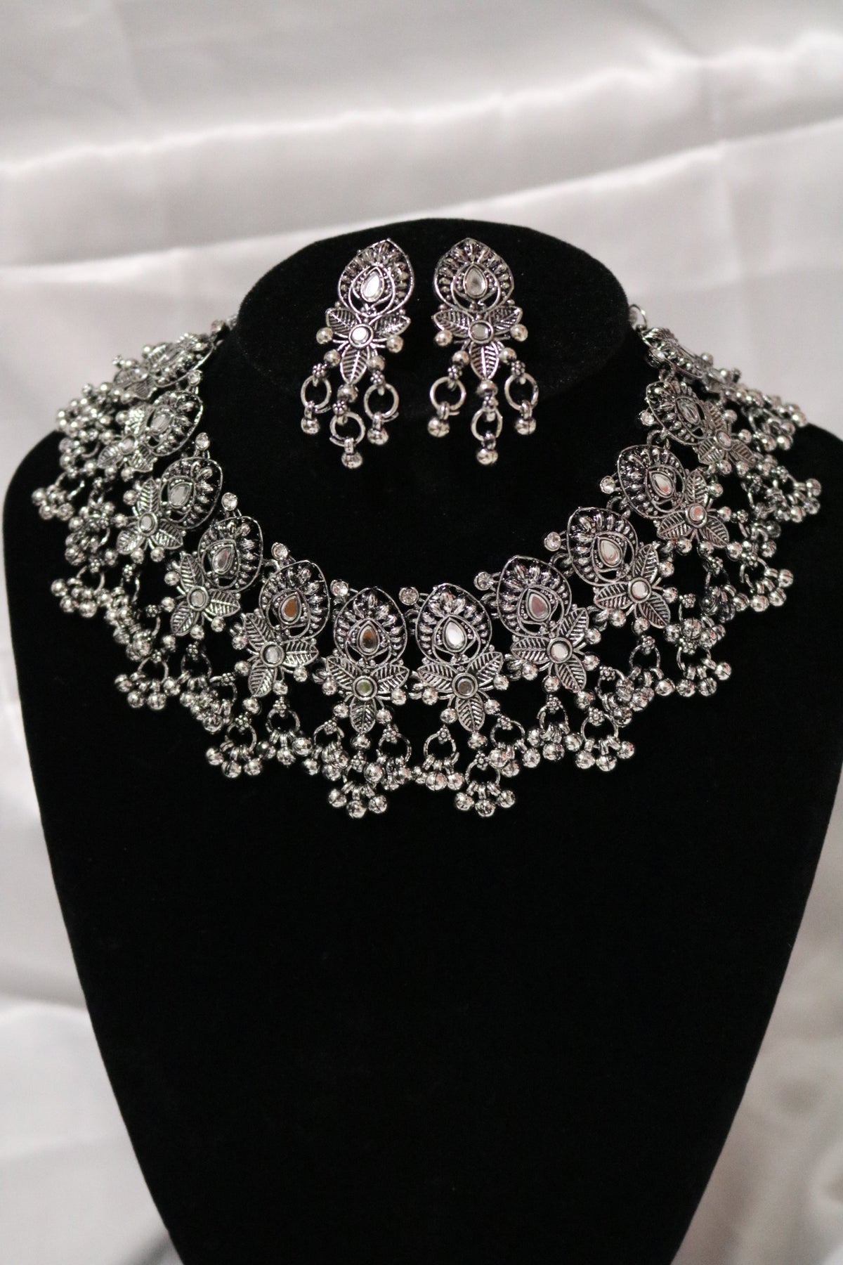 Silver Oxidized Afghani Choker Neclace & Earrings Turkish Designer Boho Fashion Jewellery