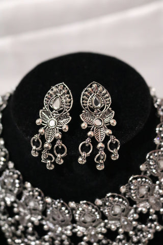 Shramya Oxidised silver-toned Afghani Turkish Choker Necklace & Earring Set