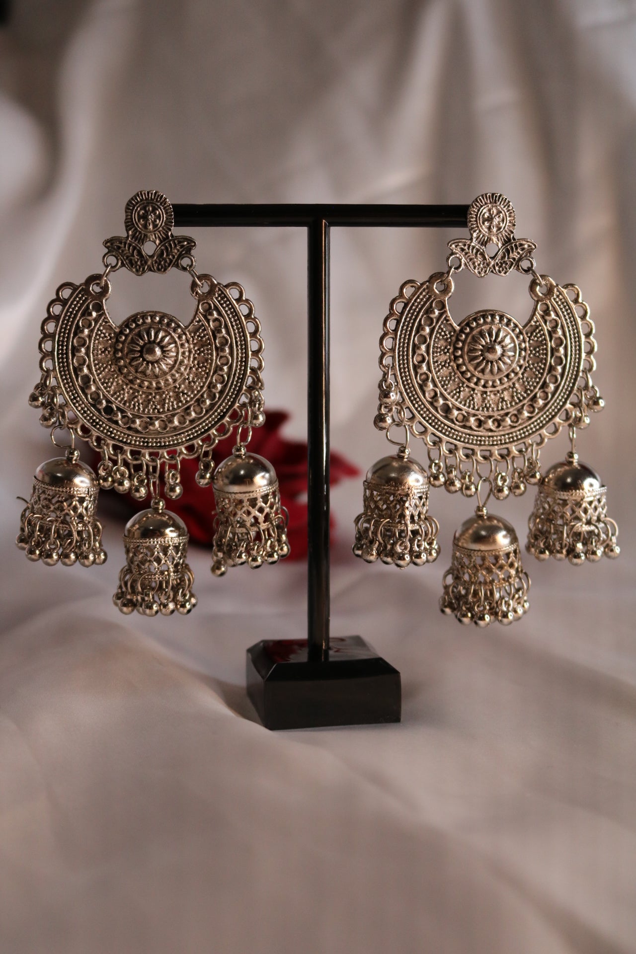 Silver Oxidized Chandbali Earring