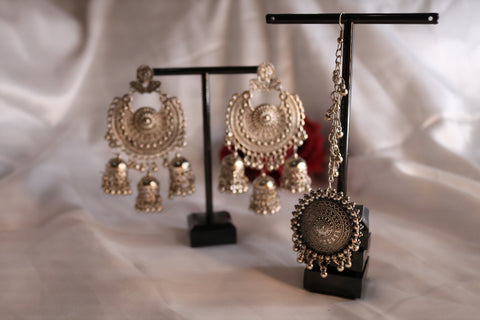 Shramya Chandelier Chandbalis Earring with Maang Tika Set