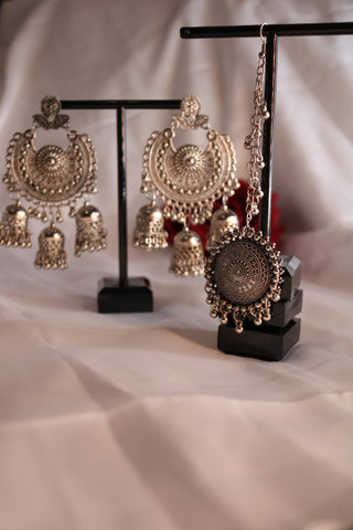 Shramya Chandelier Chandbalis Earring with Maang Tika Set