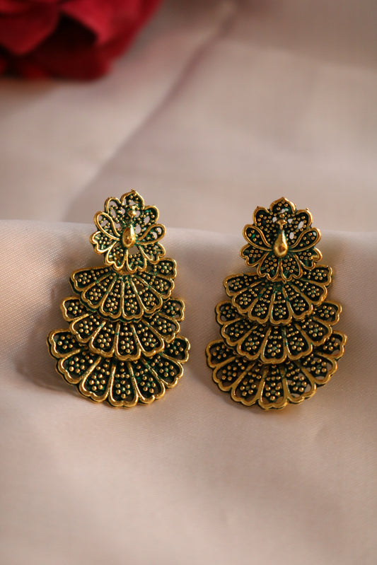 Shramya Green toned 3 Layer Peacock Earring