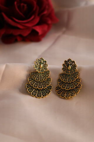 Shramya Green toned 3 Layer Peacock Earring