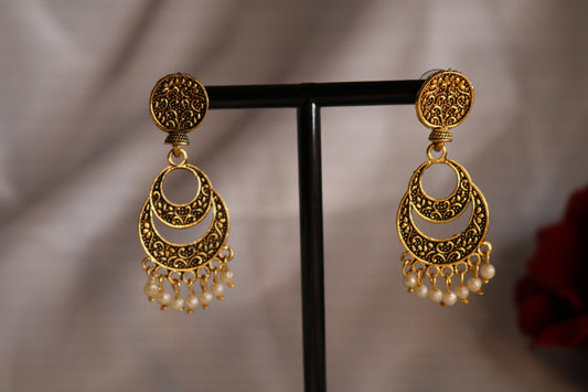 Shramya White Pearl Gold Plated Chandbalis Earring