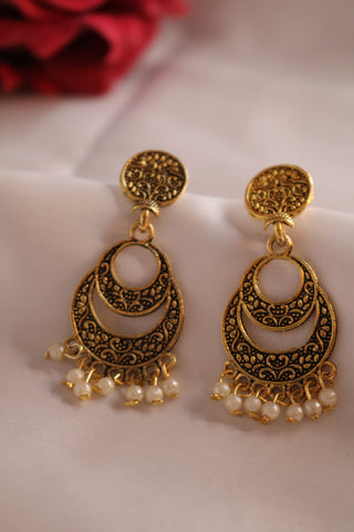 Shramya White Pearl Gold Plated Chandbalis Earring