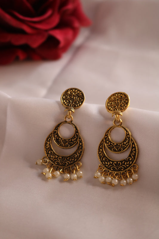 Shramya White Pearl Gold Plated Chandbalis Earring