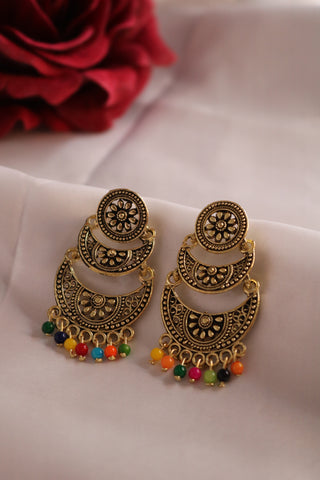 Shramya Multi-color Pearl Gold Plated Chandbalis Earring