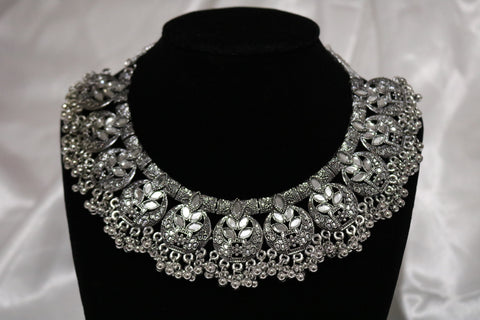 Shramya Oxidized Silver-toned Afghani Turkish Choker Necklace Set