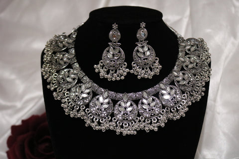 Shramya Oxidized Silver-toned Afghani Turkish Choker Necklace Set