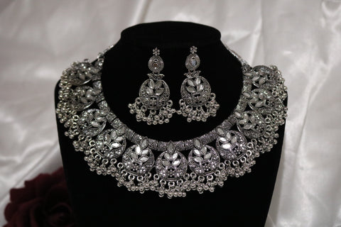 Shramya Oxidized Silver-toned Afghani Turkish Choker Necklace Set