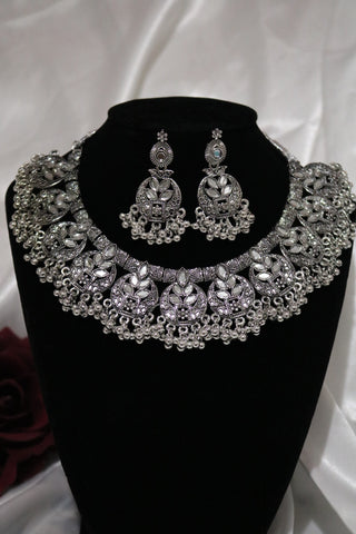 Shramya Oxidized Silver-toned Afghani Turkish Choker Necklace Set