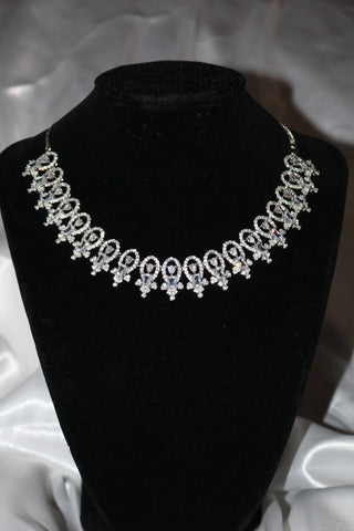 Shramya Silver CZ Necklace/ American Diamond Necklace Set