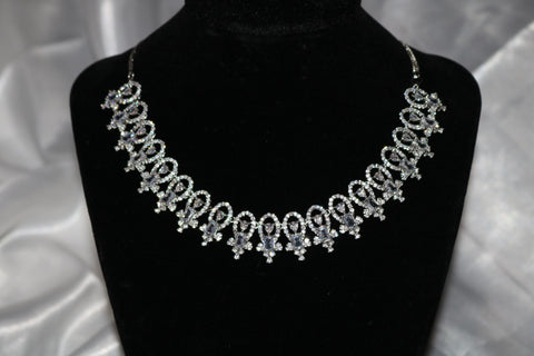 Shramya Silver CZ Necklace/ American Diamond Necklace Set