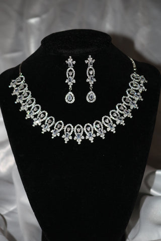 Shramya Silver CZ Necklace/ American Diamond Necklace Set