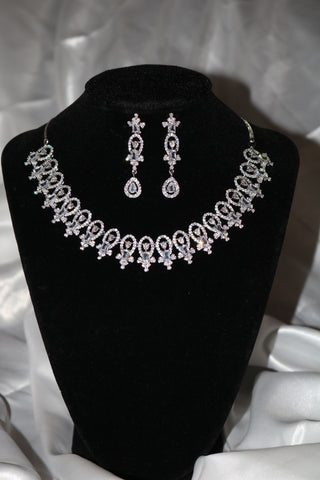 Shramya Silver CZ Necklace/ American Diamond Necklace Set