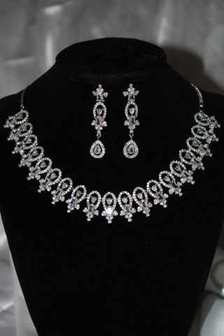 Shramya Silver CZ Necklace/ American Diamond Necklace Set