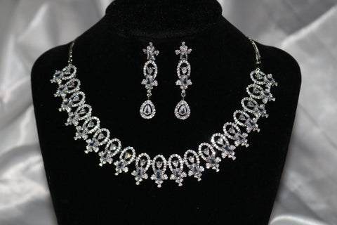 Shramya Silver CZ Necklace/ American Diamond Necklace Set