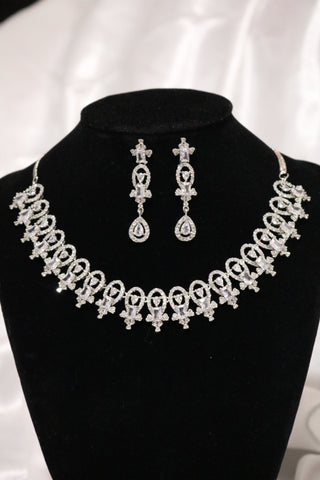 Shramya Silver CZ Necklace/ American Diamond Necklace Set