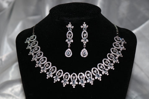 Shramya Silver CZ Necklace/ American Diamond Necklace Set