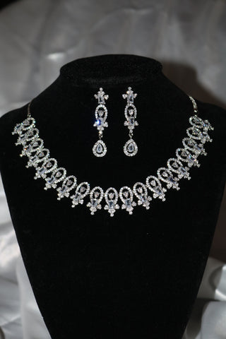 Shramya Silver CZ Necklace/ American Diamond Necklace Set