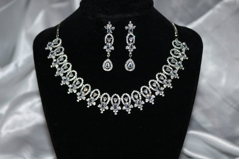 Shramya Silver CZ Necklace/ American Diamond Necklace Set