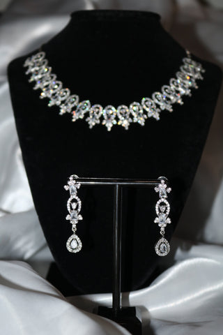 Shramya Silver CZ Necklace/ American Diamond Necklace Set