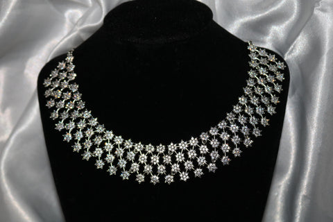 Shramya Star Design Statement Necklace | Silver Plated AD Necklace Set | CZ Jewelry Set