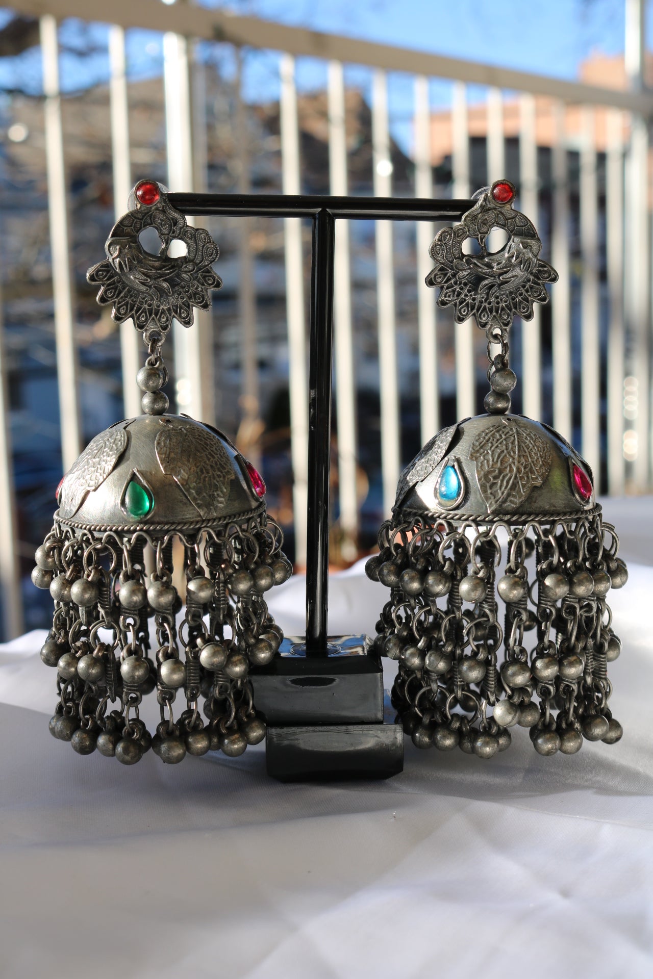 Traditional peacock oxidized earring