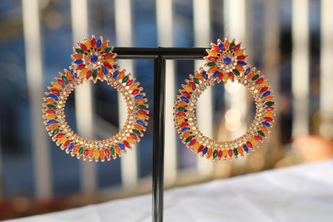 Shramya Multicolor Studded Chandbali Earring