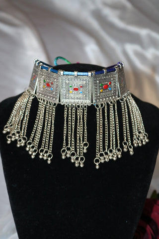 Shramya Silver Toned Multicolor Handcrafted Metal Choker