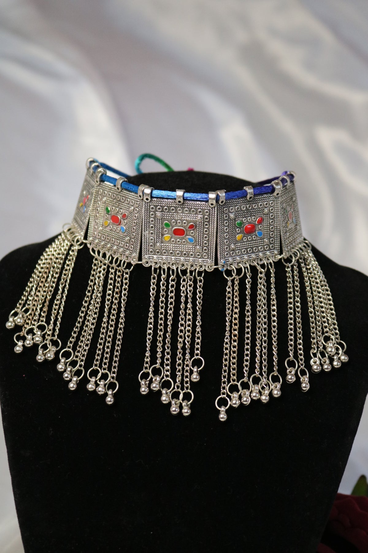 Shramya Silver Toned Multicolor Handcrafted Metal Choker