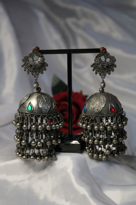 Shramya Peacock Oxidized Earring