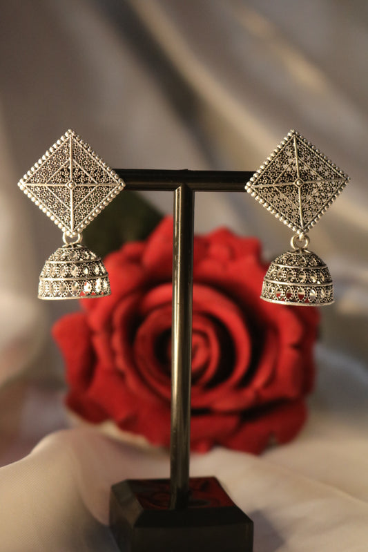 Shramya Diamond Shaped Oxidized German Silver Dangle Earring