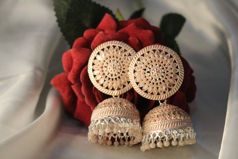 Shramya Pahal Traditional Round Peach Jhumka Earrings Indian Bollywood Party Wear Jewelry