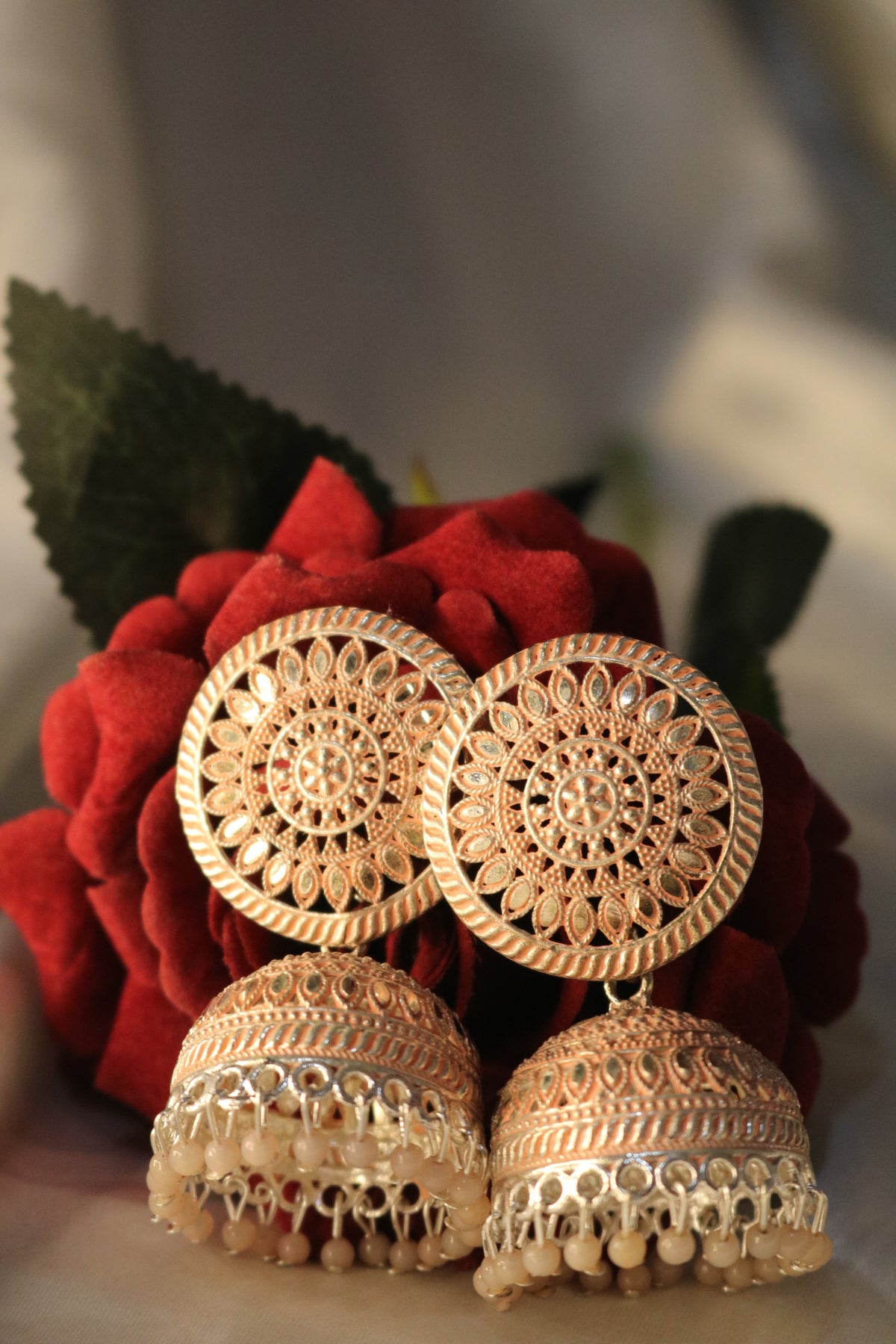 Pahal Traditional Round Peach Jhumka Earrings Indian Bollywood Party Wear Jewelry for Women