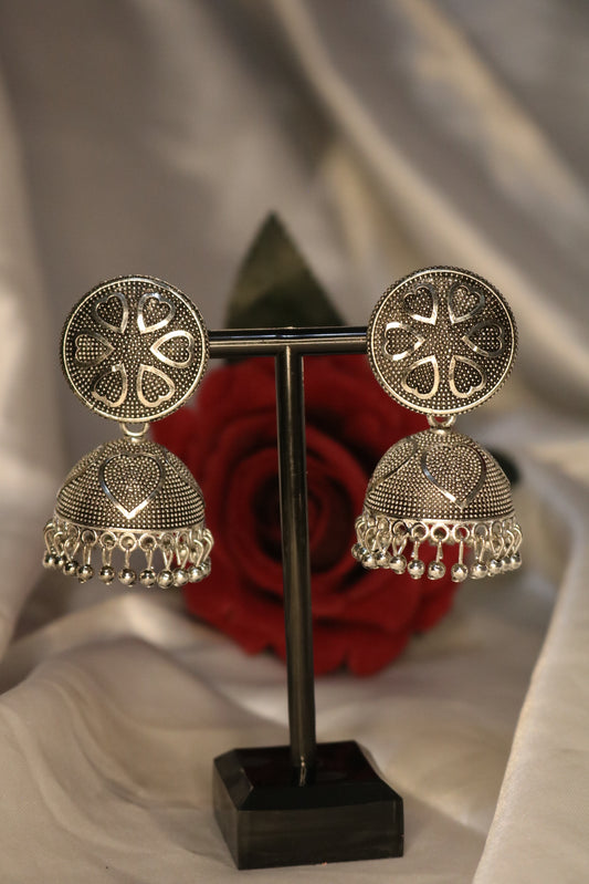 Shramya Oxidized Heart Shape Design Jhumka Earring