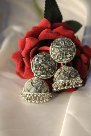 Shramya Oxidized Heart Shape Design Jhumka Earring