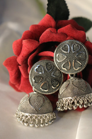 Shramya Oxidized Heart Shape Design Jhumka Earring