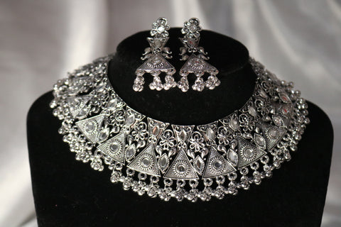 Shramya Oxidized Silver-toned Afghani Turkish Choker Set