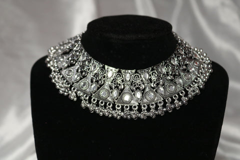 Shramya Oxidized Silver-toned Afghani Turkish Choker Set