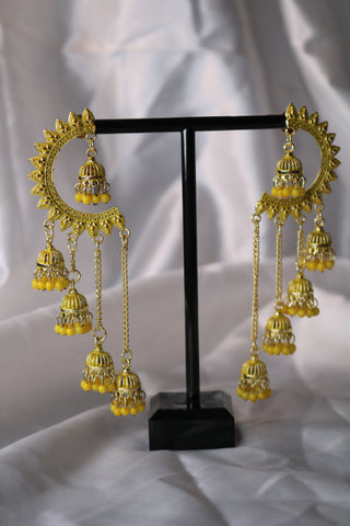 Shramya Half Chandbali with Chandelier Jhumka Earring