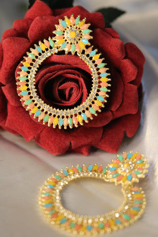 Shramya Multicolor Studded Chandbali Earring