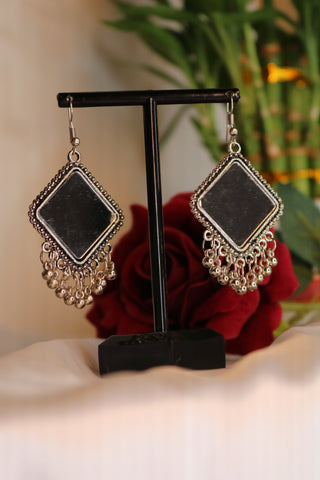 Shramya Diamond Shaped Oxidized German Silver Mirror Dangle Earring