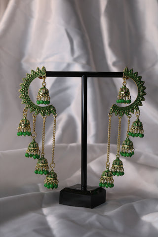 Shramya Half Chandbali with Chandelier Jhumka Earring