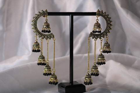 Shramya Half Chandbali with Chandelier Jhumka Earring