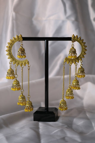 Shramya Half Chandbali with Chandelier Jhumka Earring