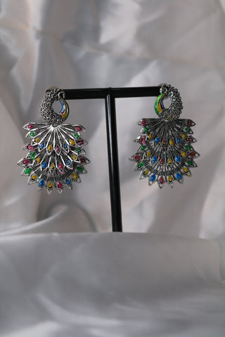 Shramya Peacock 3 Layer Multi-color Oxidized Earring