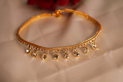 Gold Plated Gold and Rhinestone Anklet/ payal /indian bridal payal  /Ghungroo Anklet/ Kundan Payal /Panjeb/ Indian anklets